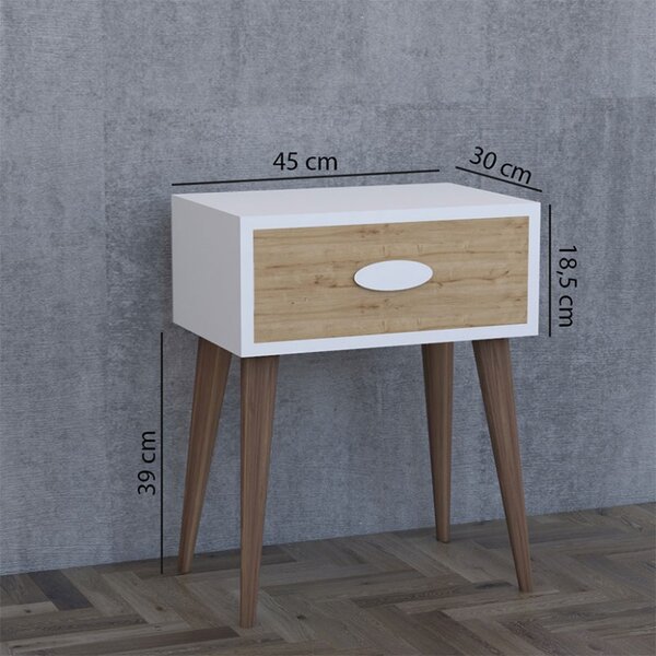 Нощно шкафче Labow Орех-Бяло 45x30x57.5 см
