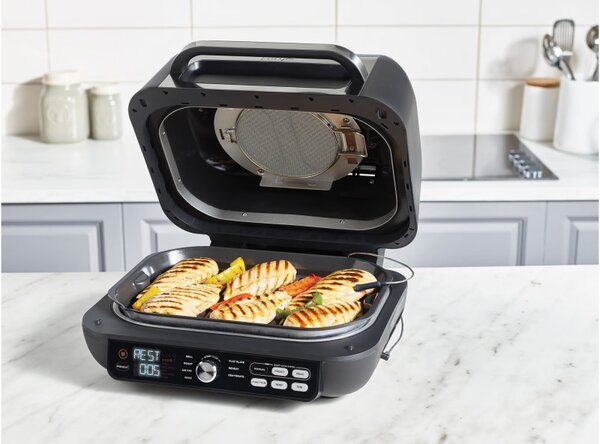 Електрическа скара Ninja Foodi MAX PRO AG651EU, 2460W, 3.8Л, Функция грил и еър фрайър, Cyclonic Air, Smart Cook, Черен/инокс