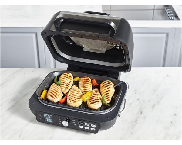 Електрическа скара Ninja Foodi MAX PRO AG651EU, 2460W, 3.8Л, Функция грил и еър фрайър, Cyclonic Air, Smart Cook, Черен/инокс
