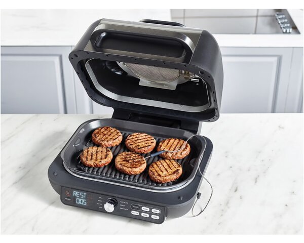 Електрическа скара Ninja Foodi MAX PRO AG651EU, 2460W, 3.8Л, Функция грил и еър фрайър, Cyclonic Air, Smart Cook, Черен/инокс