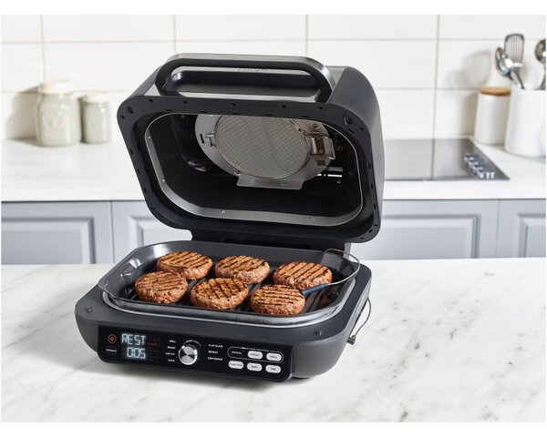 Електрическа скара Ninja Foodi MAX PRO AG651EU, 2460W, 3.8Л, Функция грил и еър фрайър, Cyclonic Air, Smart Cook, Черен/инокс