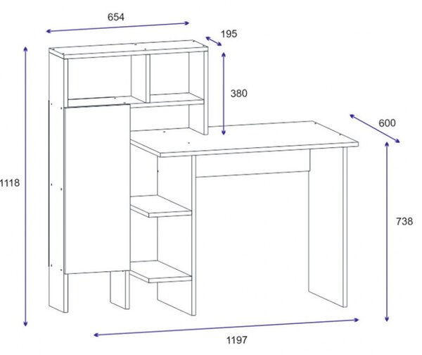 Бюро Слейт Бяло - Дъб 120x60x112 см