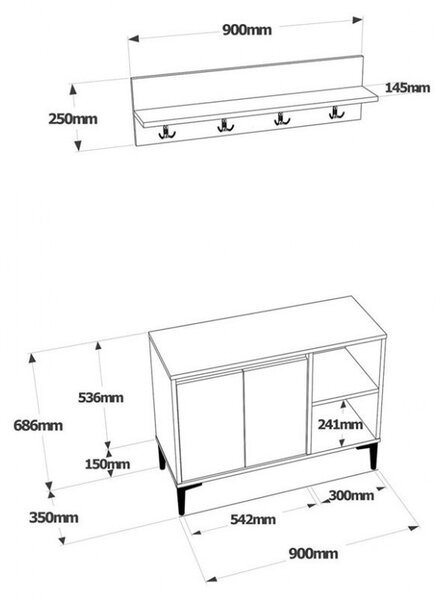 Закачалка за антре Augusta антрацит - дъб 90x35x68.5 см