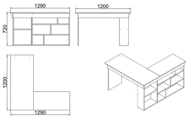 Бюро Росалина Бяло - Дъб 120x129x72 см