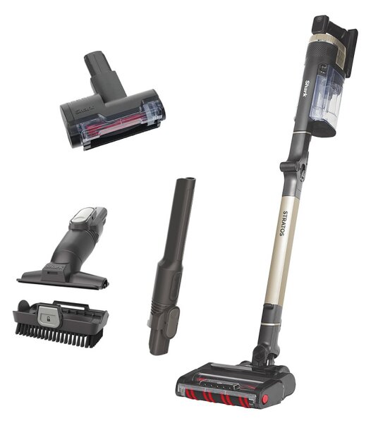 Вертикална прахосмукачка Shark Stratos True Pet Flexology IZ400EUT, 309W, 0.7L, Автономия 60 мин, Clean Sense IQ, Pet Pro, LED, Powerfins, Тъмносив/шампанско