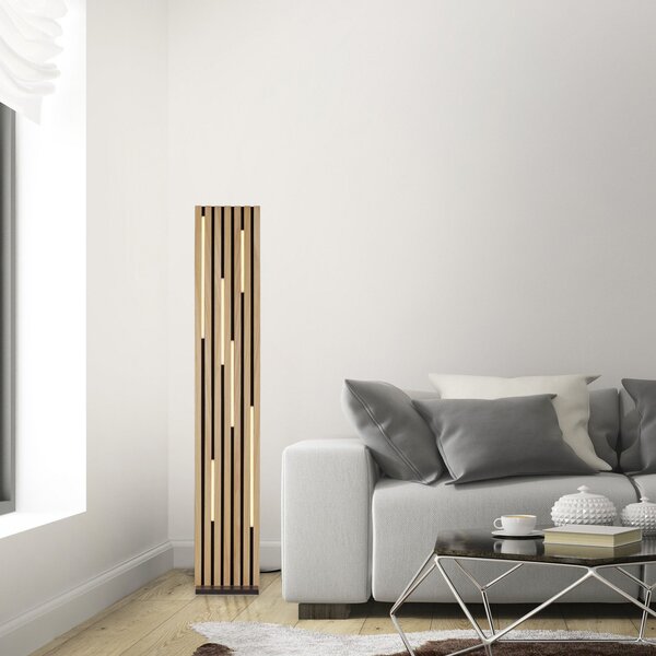 Q-Smart-Home Paul Neuhaus Smart LED подова лампа Q-Acoustic wood височина 162 cm, Затъмняване, Дърво, Дневна/трапезария, Дървесина, Модерен