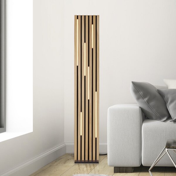 Q-Smart-Home Paul Neuhaus Smart LED подова лампа Q-Acoustic wood височина 162 cm, Затъмняване, Дърво, Дневна/трапезария, Дървесина, Модерен