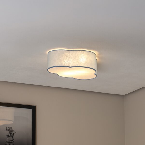 TK Lighting Таванна лампа Cloud, синя, 43 см дълга, текстил, облак, E27, Затъмняване, Син, Детска стая, Плат / текстил, Млад живот