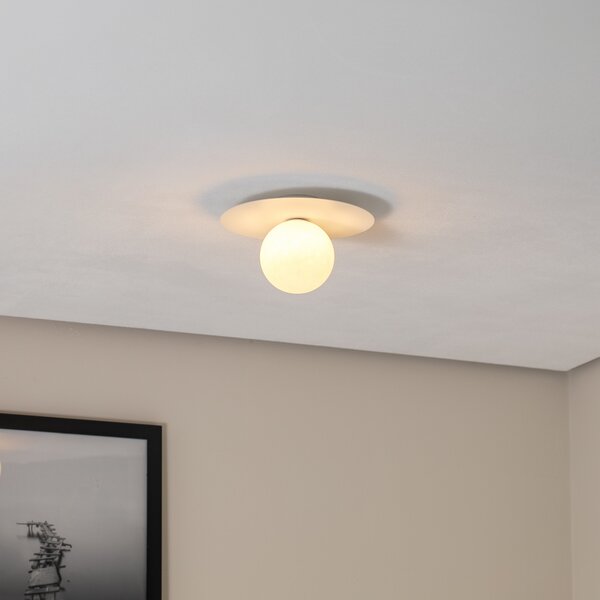 TK Lighting Таванна лампа Pixie, бяла, стъкло, Ø 25 cm, сферична, G9, Затъмняване, Бял, Дневна/трапезария, Метал, Модерен