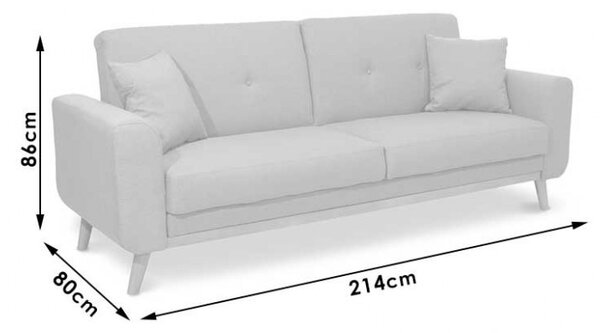 Разтегателен диван за 3 места, сив Кармело 214x80x86см