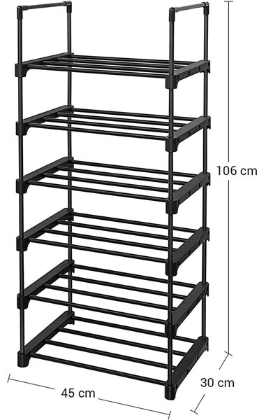 Мултифункционална стойка за обувки с 6 рафта, 45 x 30 х 106 см черна