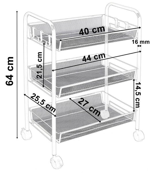 Подвижна количка с 3 рафта за кухня Halsen