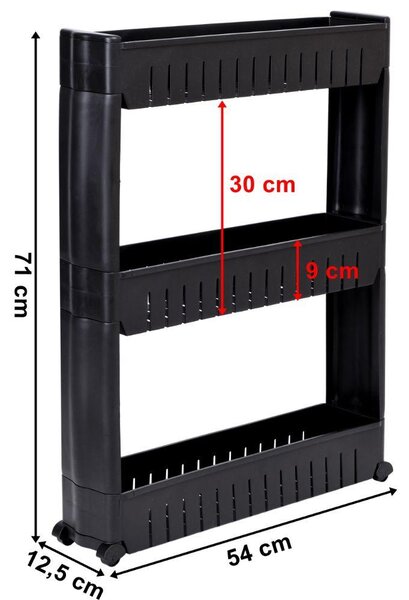 Подвижен стелаж за баня, тоалетна, пералня с 3 рафта - черен