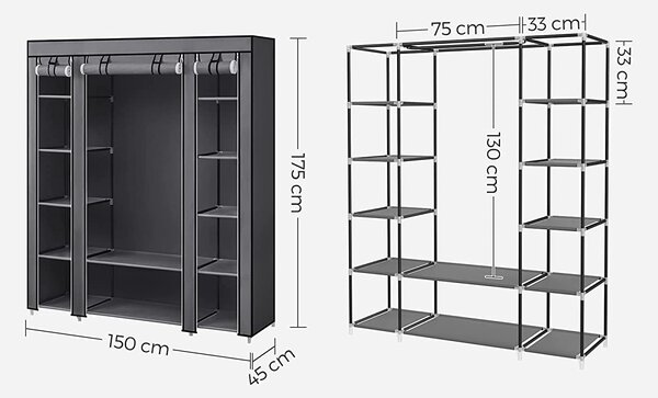 Сив текстилен гардероб 150 х 45 х 175 см