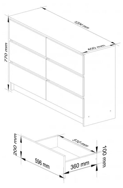 Скрин с 6 чекмеджета 120 x 77 x 40 см, бял