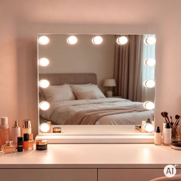 Настолно LED огледало за гримиране с регулируемо осветление – 50 x 40 см