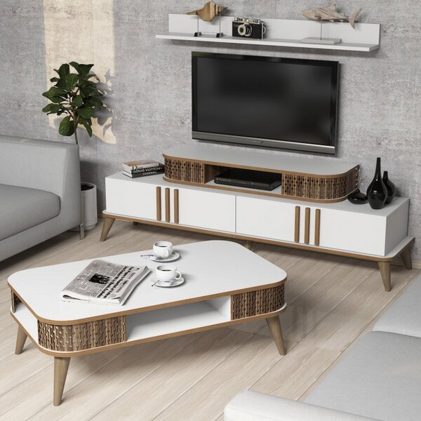 Комплект ТВ шкаф и холна маса Living Eylül Бял
