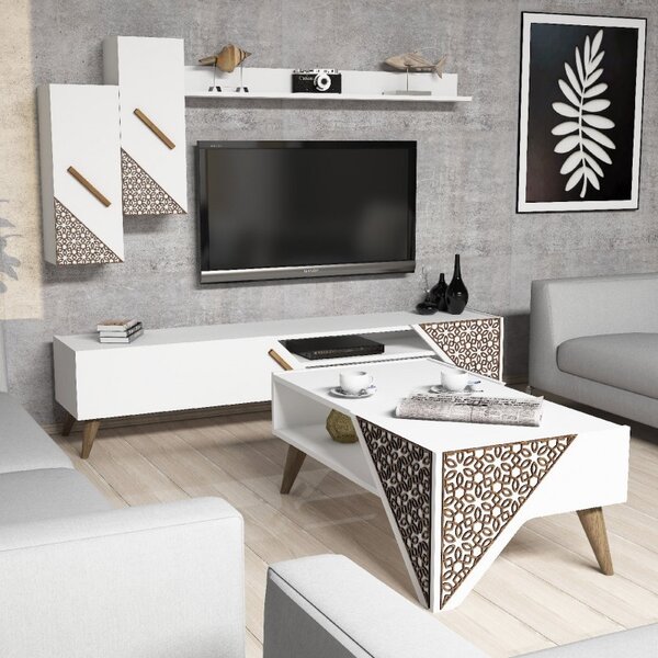 Комплект ТВ шкаф и холна маса Living Beril Бял