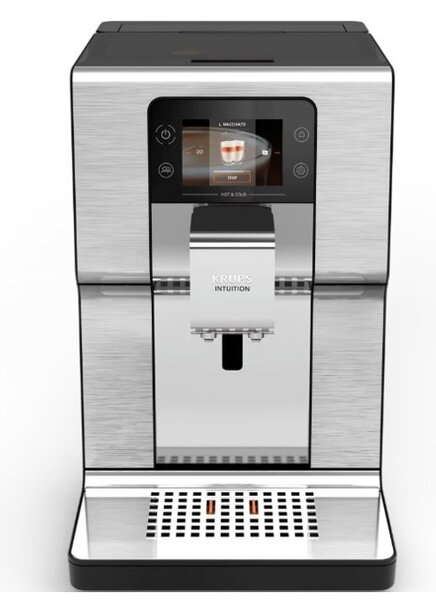Кафеавтомат Krups Intuition EA879EE0, 1550W, 3l вместимост на резервоара за вода, 13 степени на смилане, сензорен екран, система Thermoblock Compact, черно-сребриста