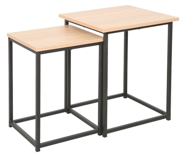 Set masute de cafea stivuibile, 2 buc, Quano, Natural, 40x40x50 cm