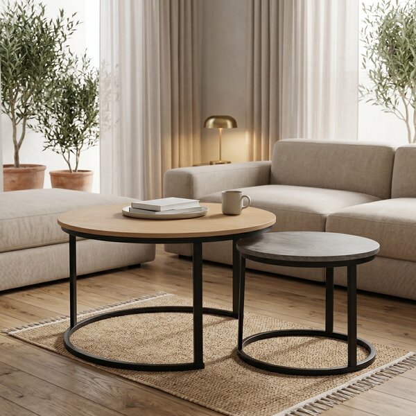 Set masute de cafea stivuibile, 2 buc, Solme I, Stejar, 80x80x45 cm