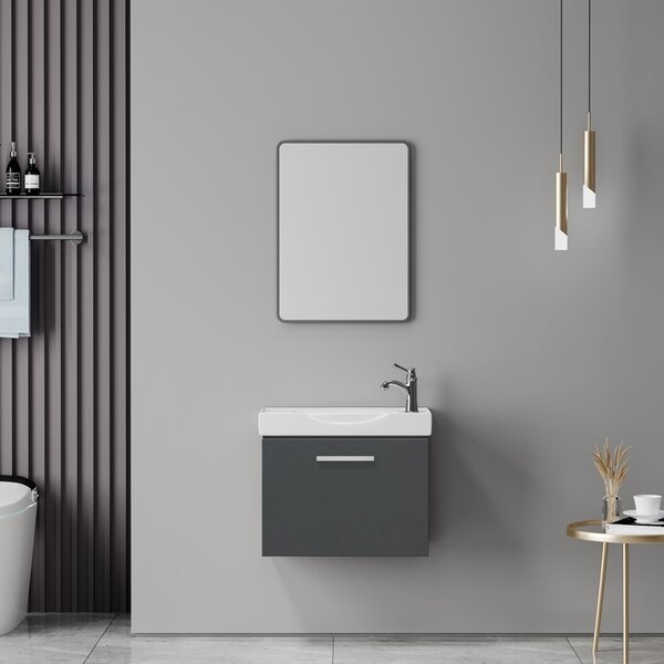 Set mobilier baie inclus lavoar plus masca si dulapior cu oglinda, 2 buc, Renza, Antracit, 50x30x42.5 cm