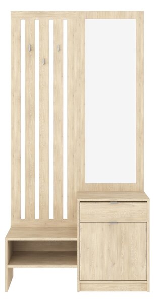 Cuier cu oglinda, pantofar si depozitare, Citra, Stejar, 100x34.3x199.5 cm