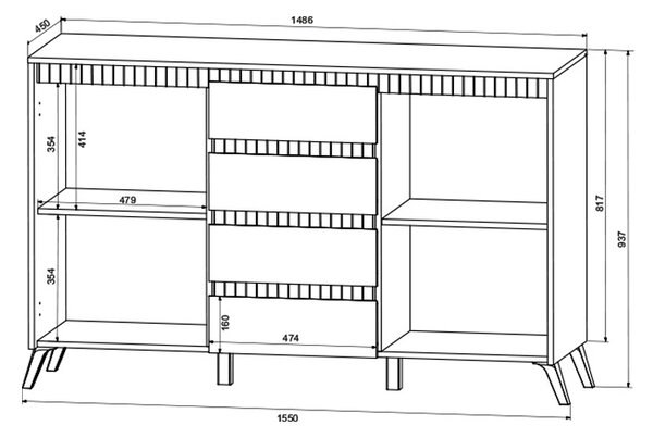 Bufet cu sertare, Belka, Crem, 155x45x93.7 cm
