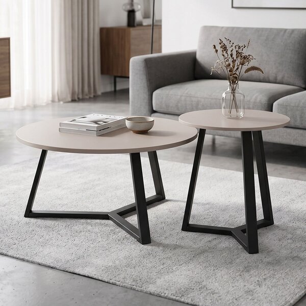Set masute de cafea din metal, 2 buc, Berton, Cappuccino, 80x80x40 cm