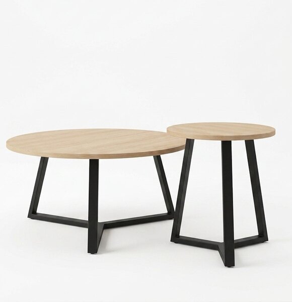Set masute de cafea, 2 buc, Berton, Natural, 80x80x40 cm
