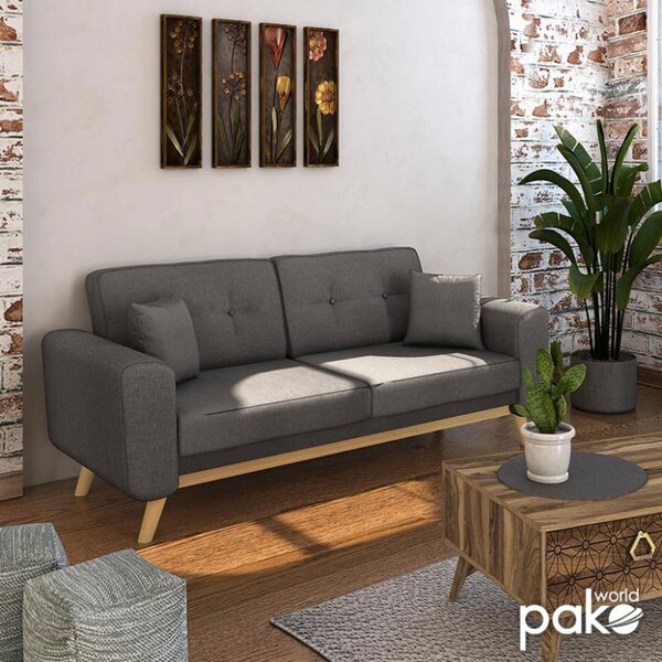 Разтегателен диван за 3 места, сив Кармело 214x80x86см
