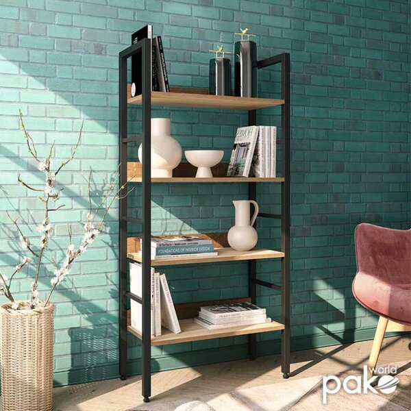 Библиотека Рамон в черен натурален цвят 60x28x125,5 см