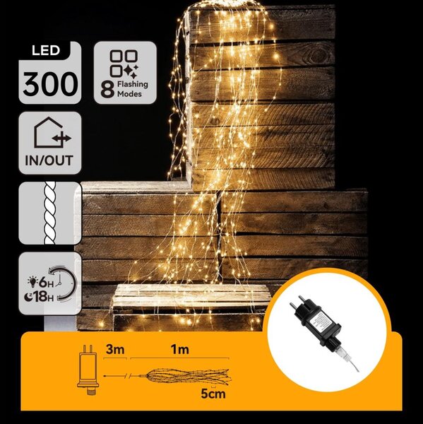 Aigostar - LED външна коледна гирлянда 300 x LED/8 режима 4 m IP44 топло бяло