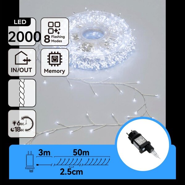 Aigostar - LED външна коледна верига 2000xLED/8 функции 53m IP44 студено бяла