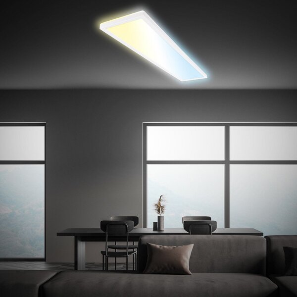 Briloner LED панел Tava CCT, бял, 98 x 20 cm, подсветка, пластмаса, Затъмняване, Бял, кабинет / офис, Пластмаса