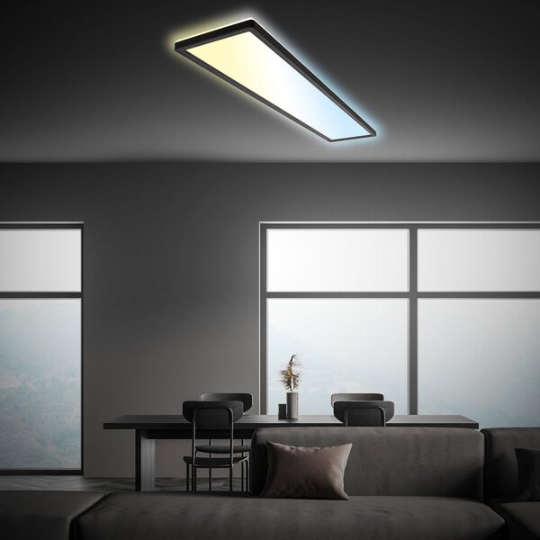 Briloner LED панел Tava CCT, черен, 98 x 20 cm, пластмасова подсветка, Затъмняване, Черен, кабинет / офис, Пластмаса