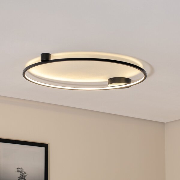 Milagro Lighting LED таванна лампа Saturno, черна, Ø 80 cm, метал, 4000 K, Черен, Дневна/трапезария, Алуминий, Модерен