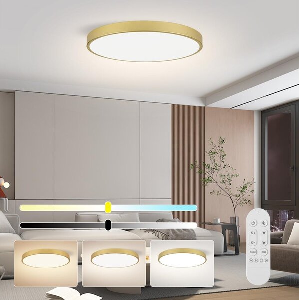 Immax NEO 07312L-LED Димируема таванна лампа SEMPLICI, 128 W / 230 V, диаметър 100 см, Wi‑Fi (Tuya), златна + дистанционно управление
