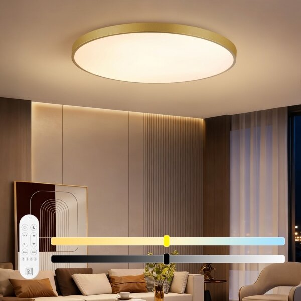 Immax NEO 07312L-LED Димируема таванна лампа SEMPLICI, 128 W / 230 V, диаметър 100 см, Wi‑Fi (Tuya), златна + дистанционно управление