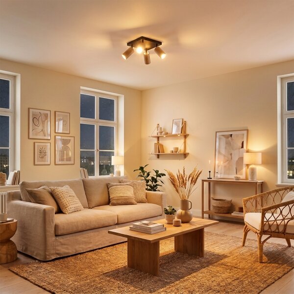 BRILAGI - Точково осветително тяло SELE SQUARE 4xGU10/30W/230V черен/дъбов декор