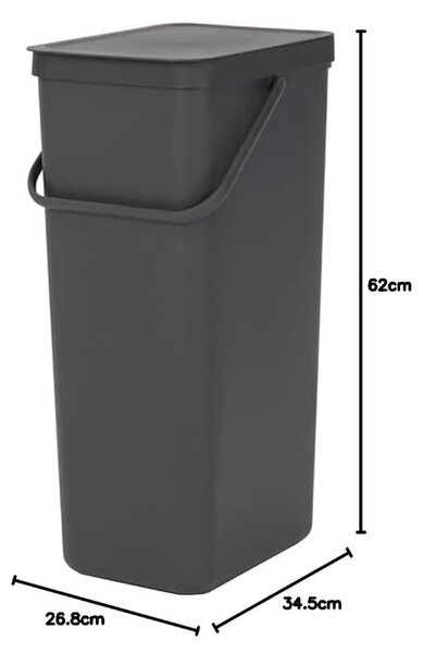 Кош за разделно събиране на боклук Brabantia Sort&Go 1004140, 40 л, Дръжка, Възможност за стенен монтаж, Тъмносив