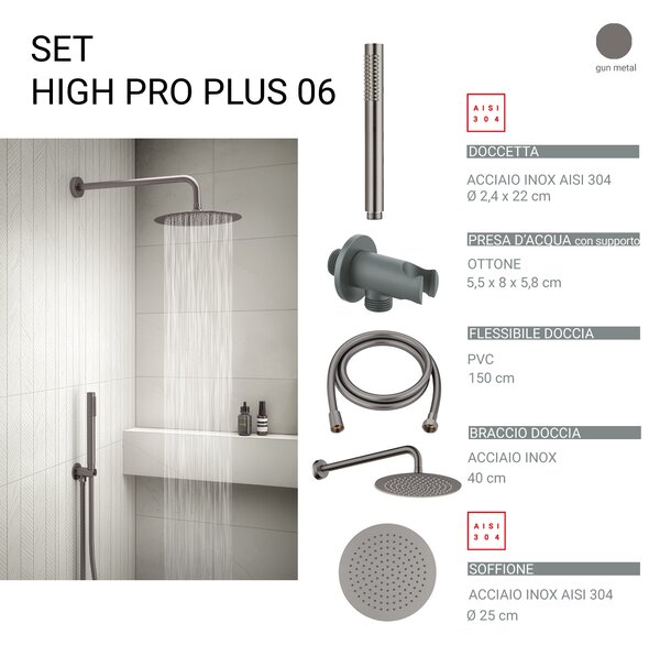 Комплект душ High Pro Plus 06, пита 25 см, сиво
