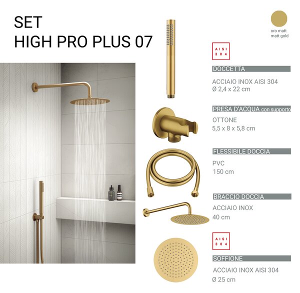 Комплект душ High Pro Plus 07, пита 25 см, злато мат