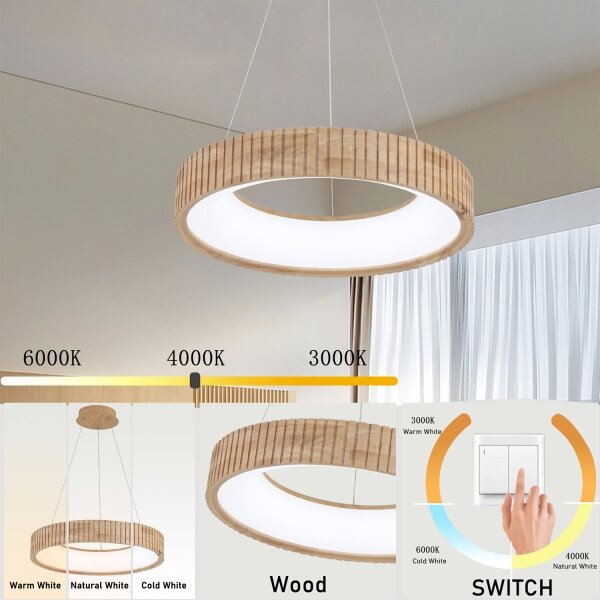 Brilagi - LED полилей на кабел FALCON WOOD MODERN LED/30W/230V, Ø 45 см, дърво