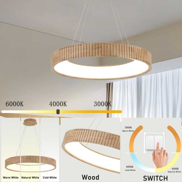 Brilagi - LED полилей на кабел FALCON WOOD MODERN, LED 40W/230V, Ø 60 см, дървен