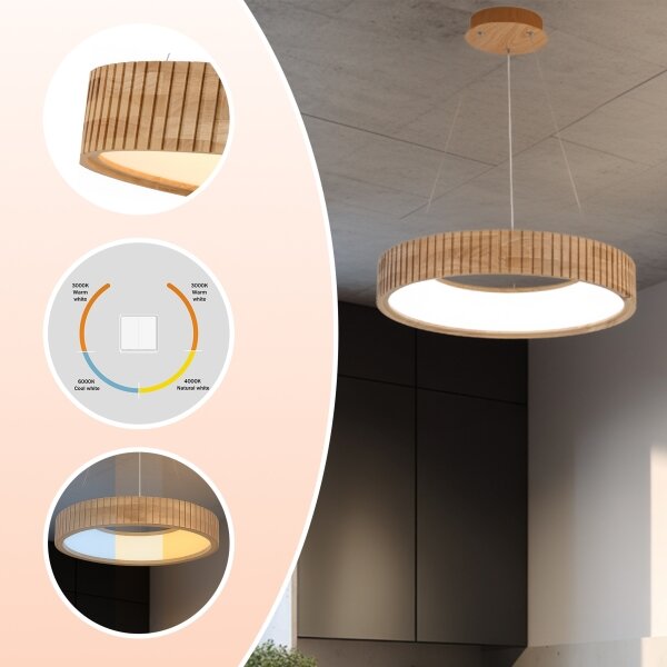 Brilagi - LED полилей на кабел FALCON WOOD MODERN LED/30W/230V, Ø 45 см, дърво