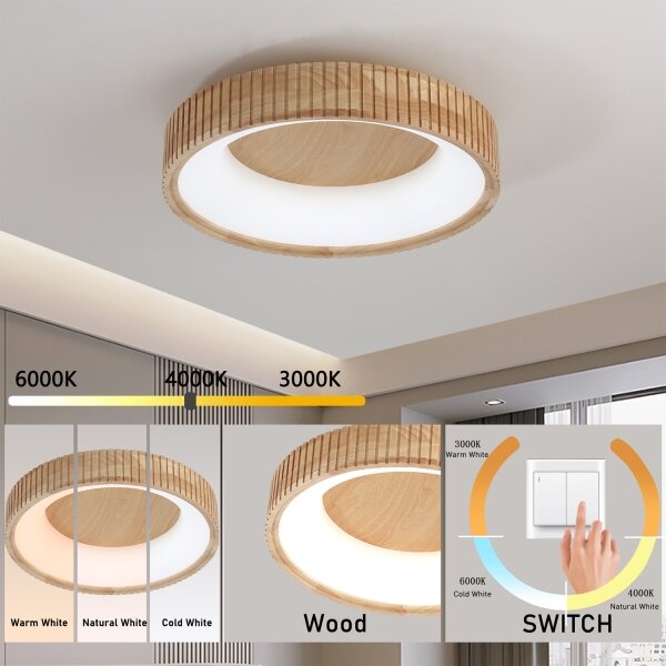 Brilagi - LED таванно осветително тяло FALCON WOOD MODERN LED/30W/230V пр. 45 см дърво