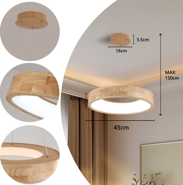 Brilagi -LED полилей на кабел FALCON WOOD LED/30W/230V 3000/4000/6000K 45 cm дърво