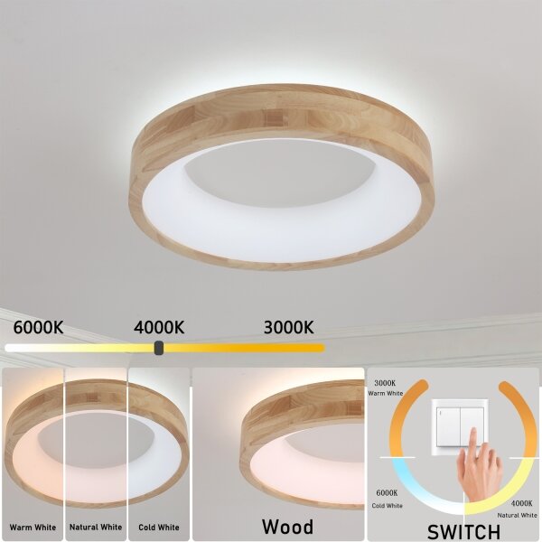 Brilagi-LED Таванно осветително тяло FALCON WOOD LED/30W/230V 3000/4000/6000K 45 cm дърво