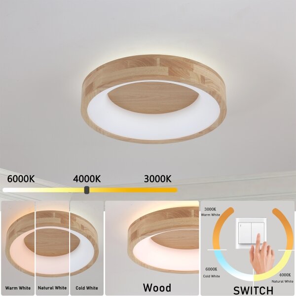 Brilagi-LED Потолно осветително тяло FALCON WOOD LED/30W/230V 3000/4000/6000K 45 cm дърво